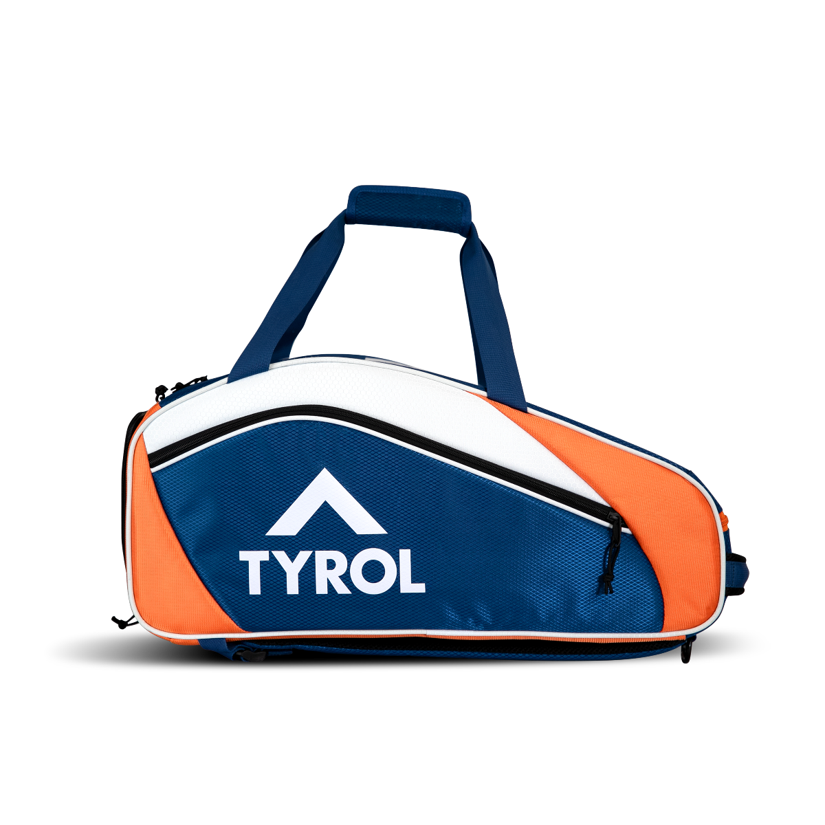 A back-pack style pickleball bag with orange, white, and blue colors, featuring the TYROL brand logo.