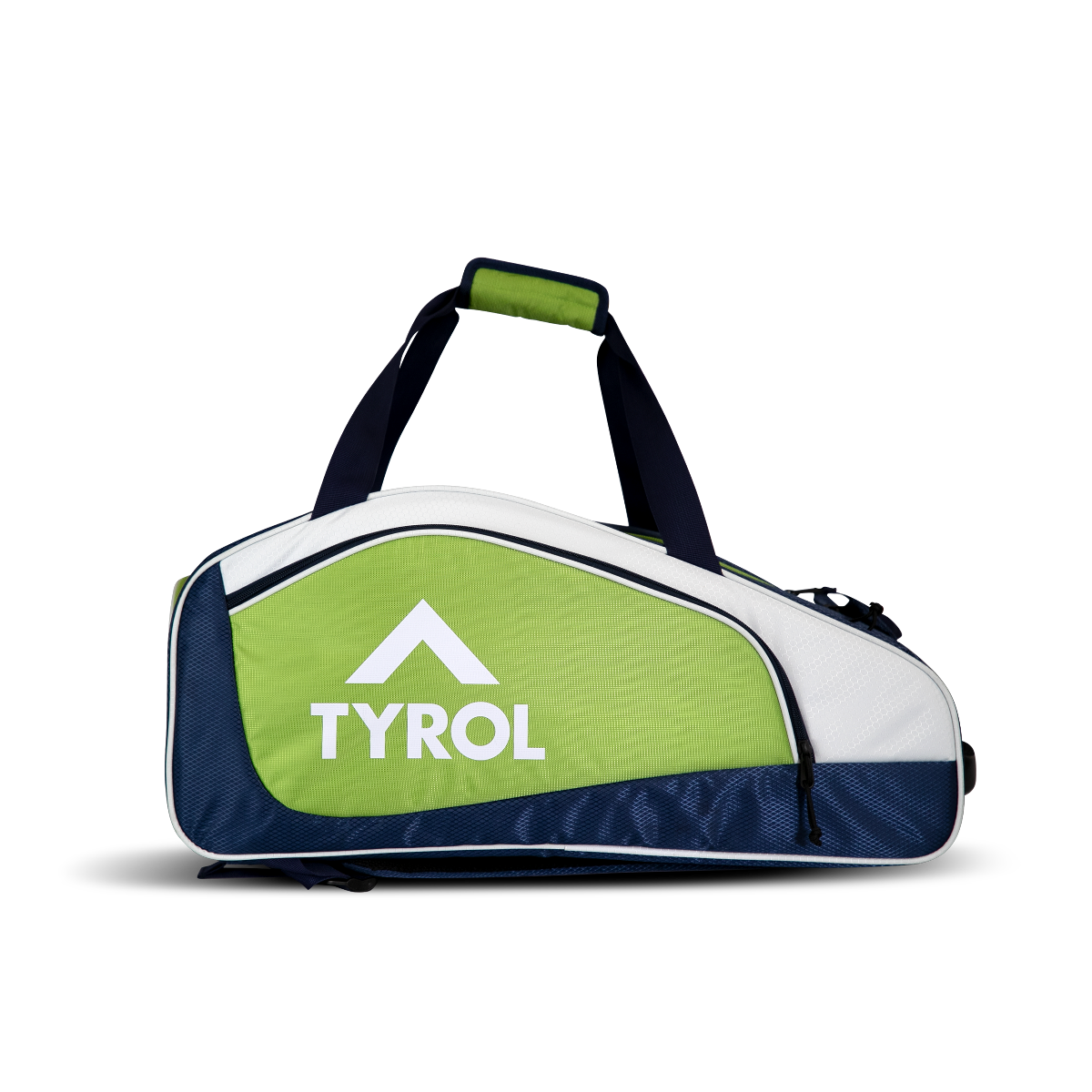 A green, white, and navy pickleball tournament bag with the brand name TYROL on it.